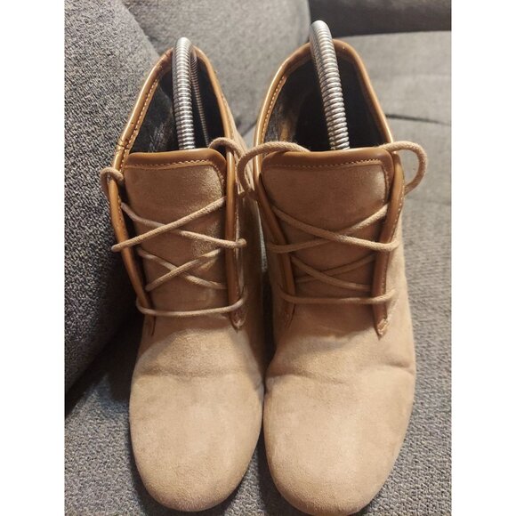 Mad Love Boots Womens 9 Ankle Booties Brown Suede Lace Up Wedge Heels Casual - Picture 2 of 11